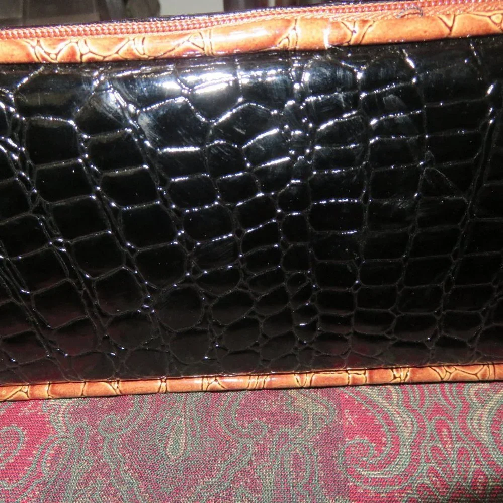 SAMANTHA BROWN Insulated Travel Wine Cocktail Cooler Tote Croc Embossed Leather